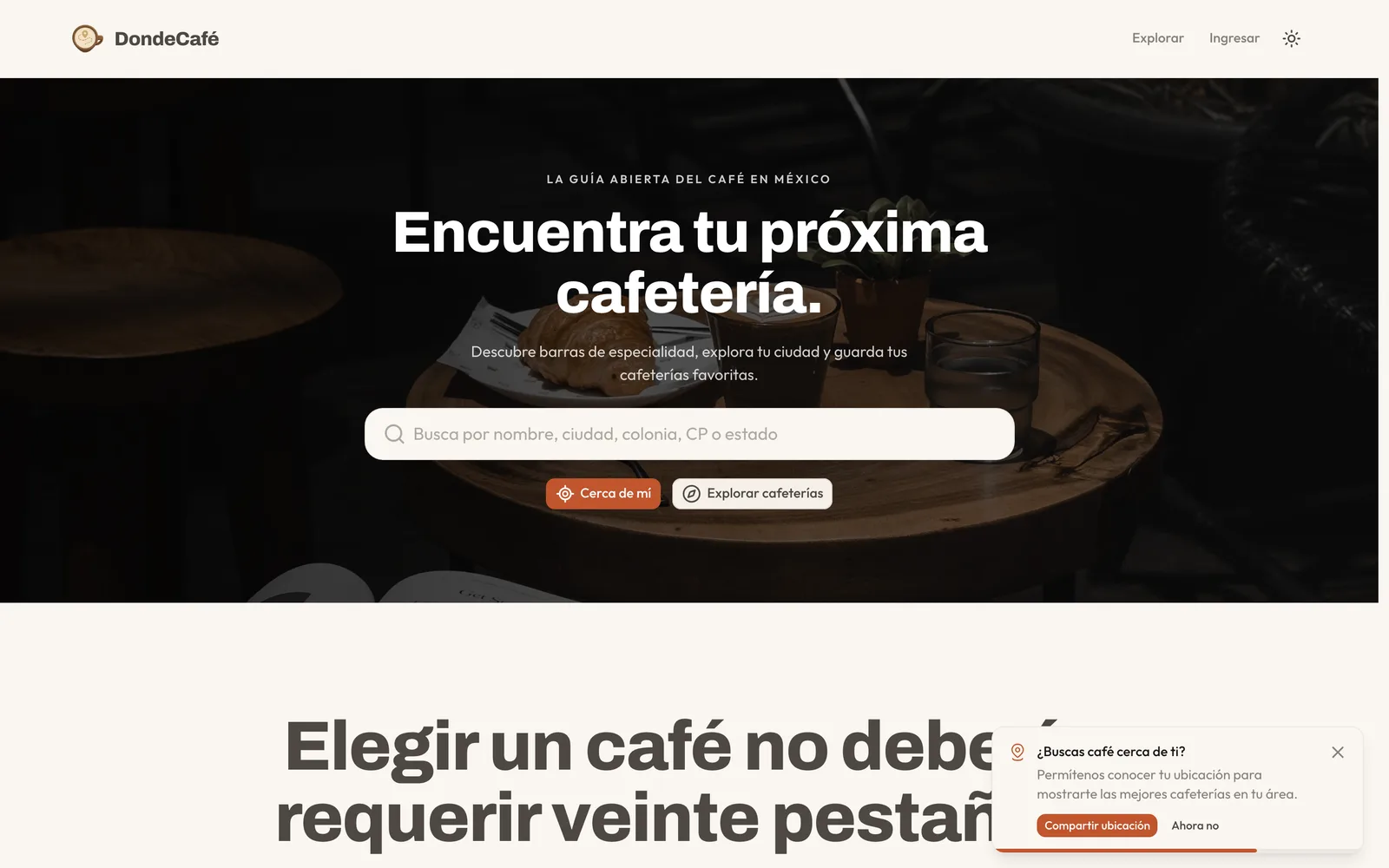 Captura del sitio de DondeCafé